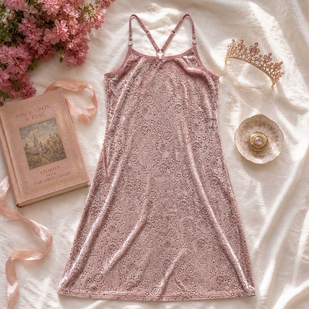 Disney Princess Velvet Slip Dress Pink Bias Cut Fairycore Coquette Shimmer M